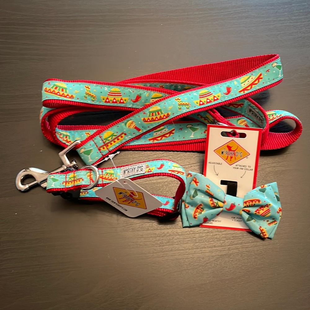 Worthy Dog Cinco De Meyo coordinating Collar, Leash and Bow Tie